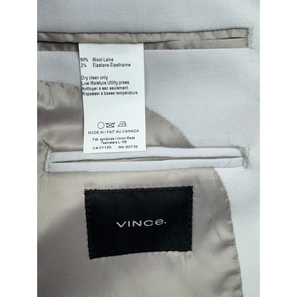 $916 NEW VINCE Mens 38R Stone Gray Wool 2 Piece Suit W/ Pants 32x37 (unfinished) - Picture 3 of 14